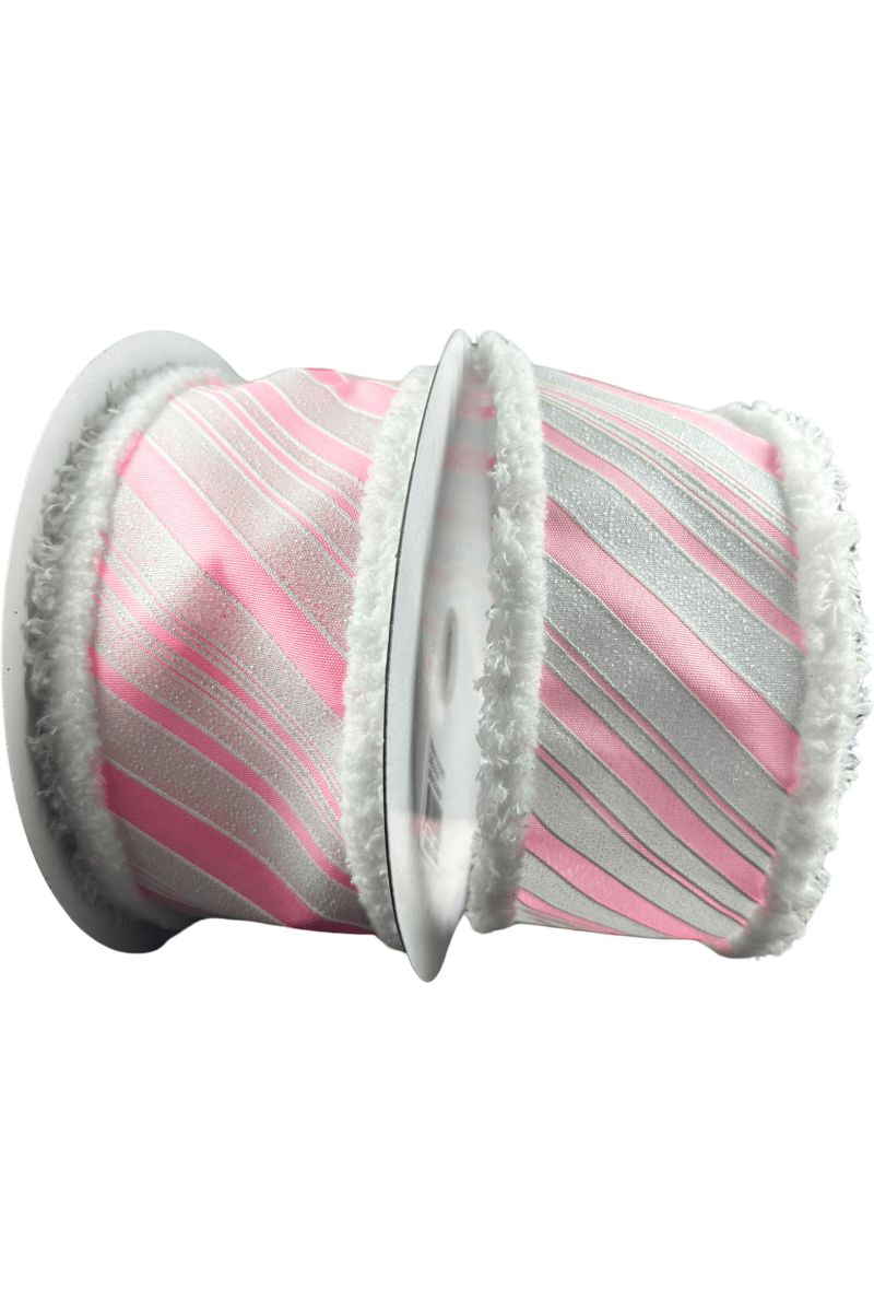 Shop For 2.5" Diagonal Stripe Snow Edge Ribbon: Pink & White (10 Yards)