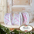 Shop For 2.5" Diagonal Stripe Snow Edge Ribbon: Pink & White (10 Yards)