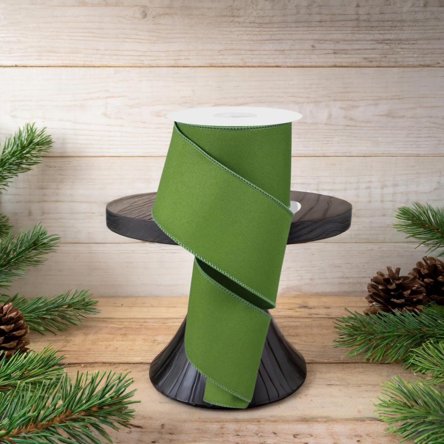 2.5" Diagonal Weave Ribbon: Moss Green (10 Yards)