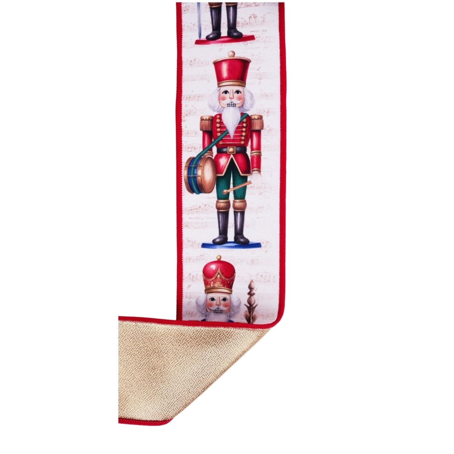 2.5" D'Lux Nutcracker Fused Ribbon: Ivory/Red (10 Yards)