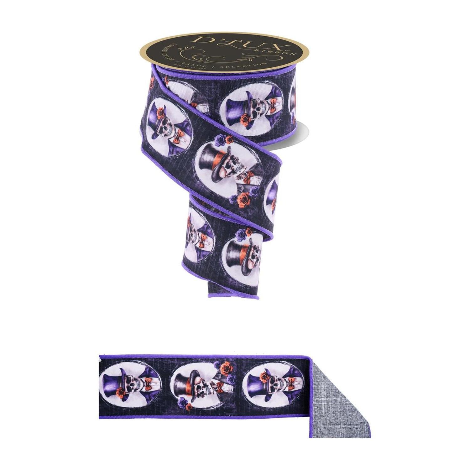 Shop For 2.5" D'Lux Skeleton Portraits Fused Ribbon: Purple (10 Yards)