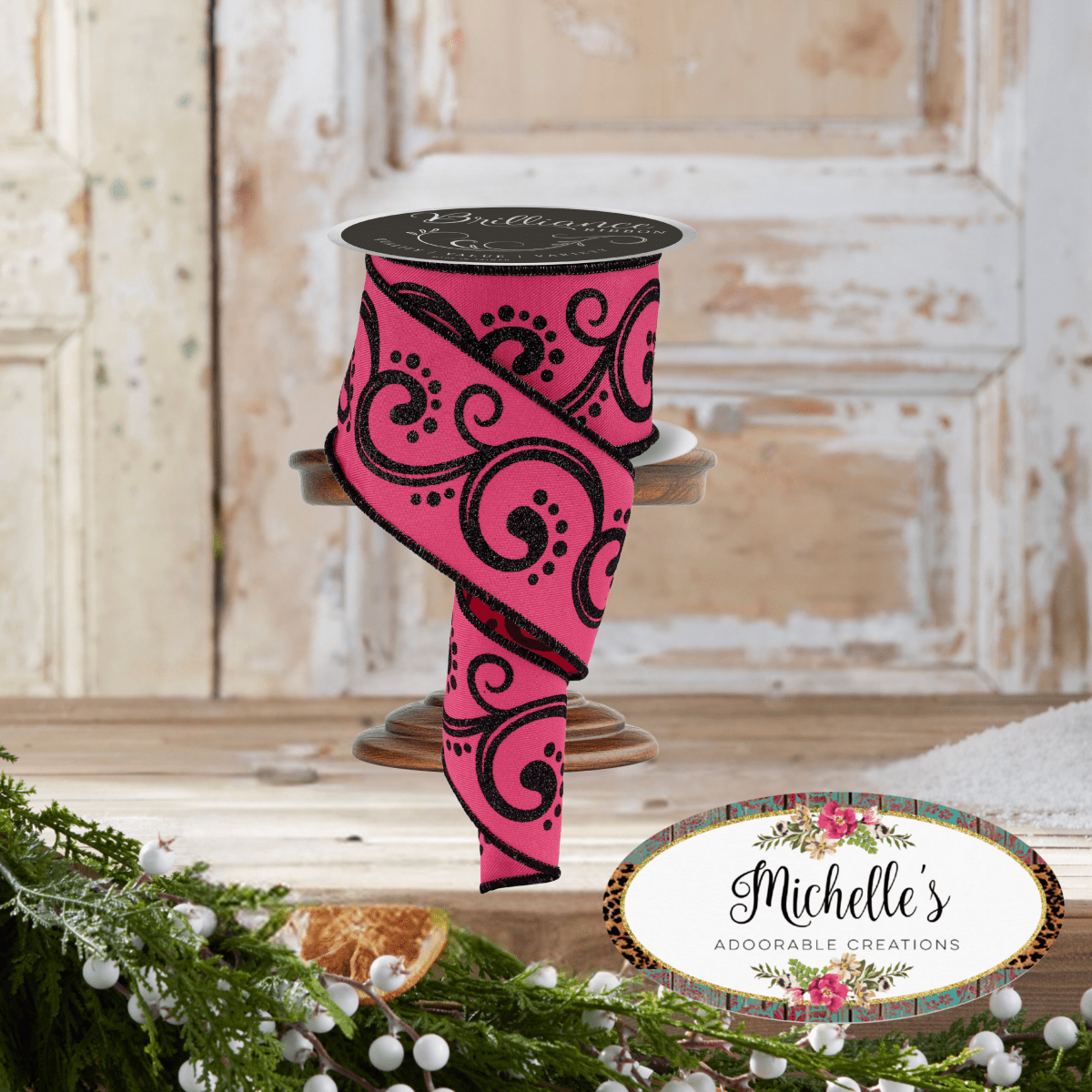 Shop For 2.5" D'Lux Swirl Design Ribbon: Hot Pink (10 Yards)
