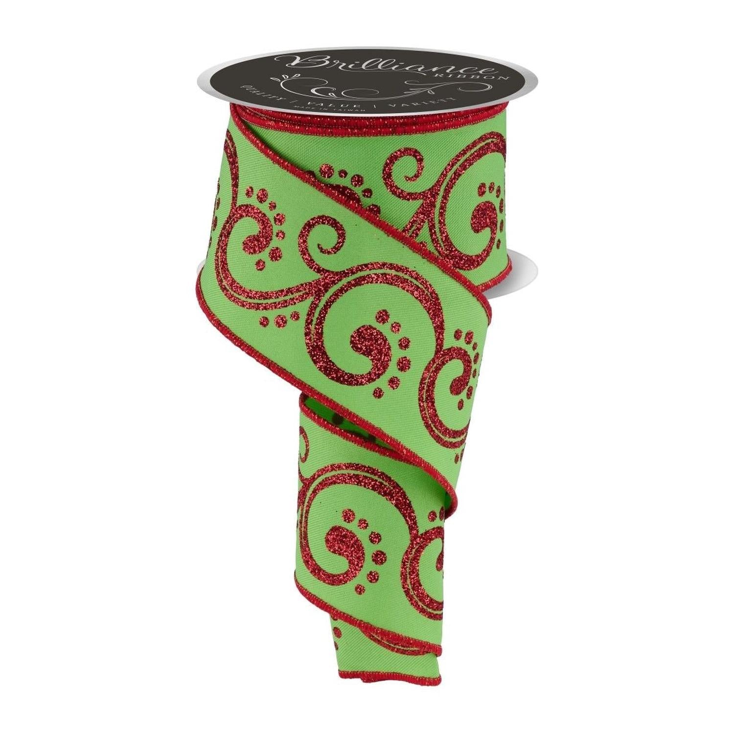 Shop For 2.5" D'Lux Swirl Design Ribbon: Lime/Red (10 Yards)