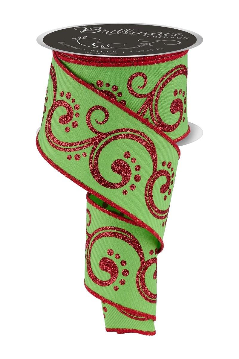 Shop For 2.5" D'Lux Swirl Design Ribbon: Lime/Red (10 Yards)