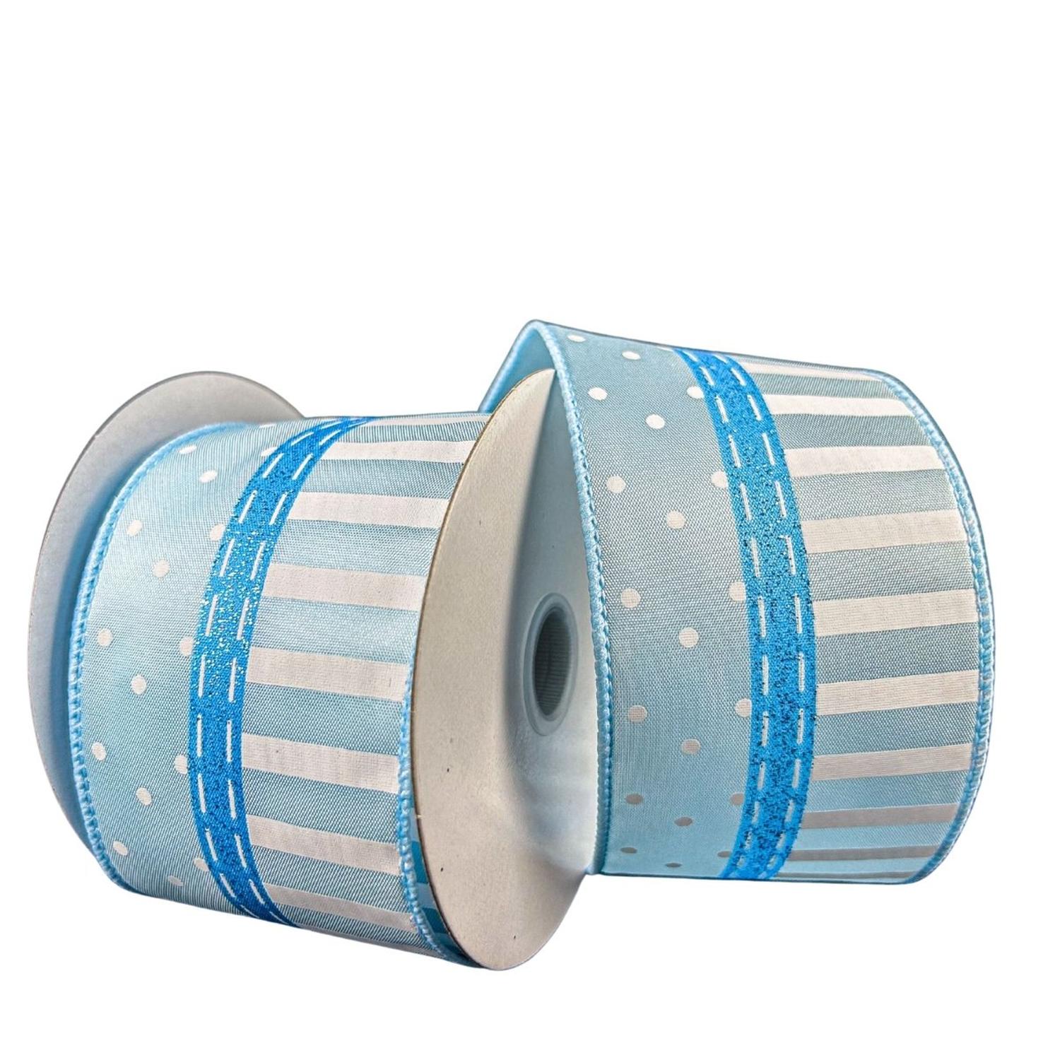 2.5" Dots and Stripes Whimsy Ribbon: Blue & White (10 Yards)