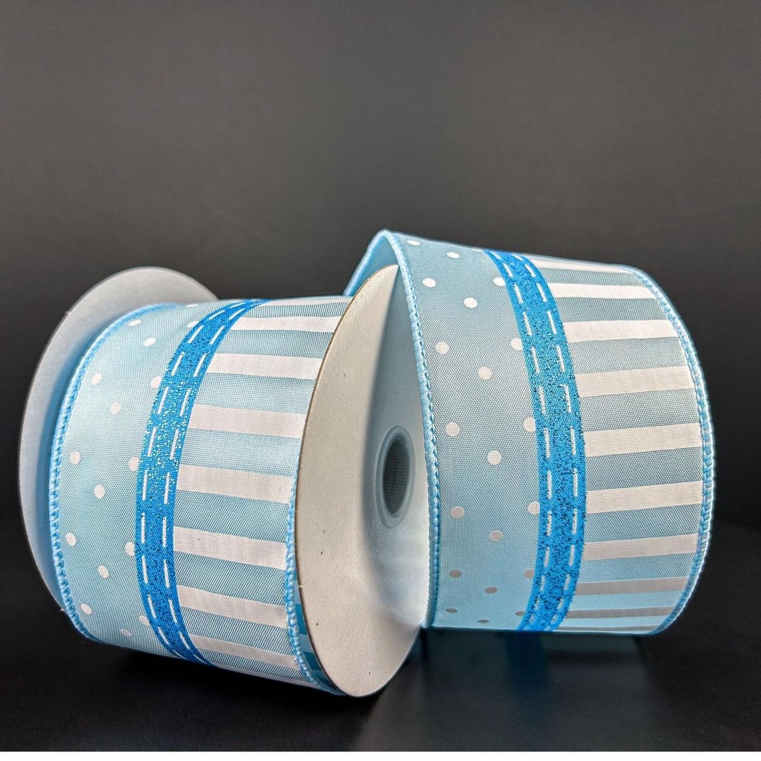 2.5" Dots and Stripes Whimsy Ribbon: Blue & White (10 Yards)