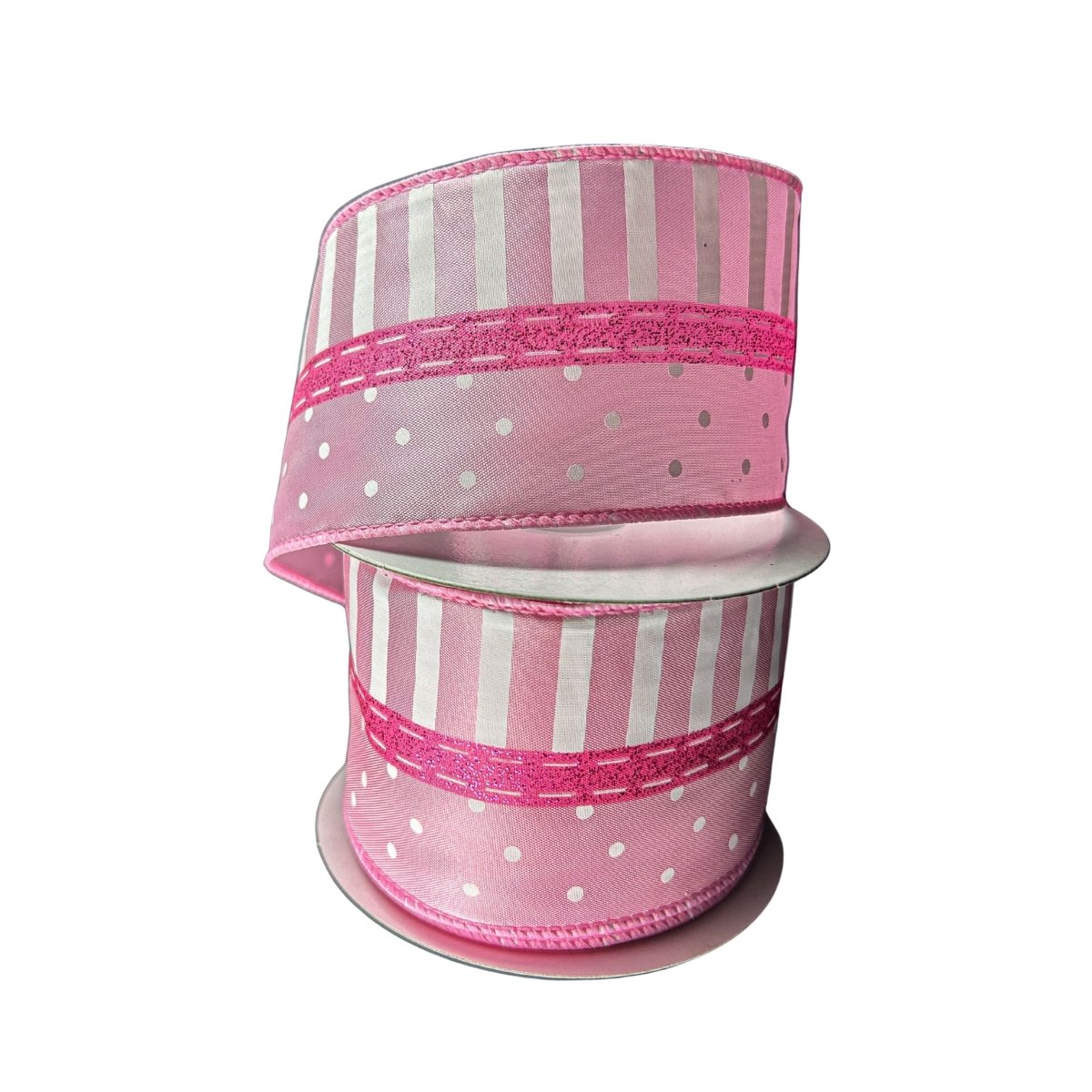 Shop For 2.5" Dots and Stripes Whimsy Ribbon: Pink & White (10 Yards)