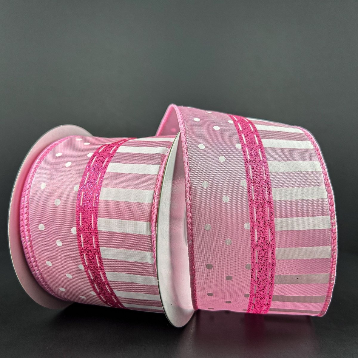 Shop For 2.5" Dots and Stripes Whimsy Ribbon: Pink & White (10 Yards)