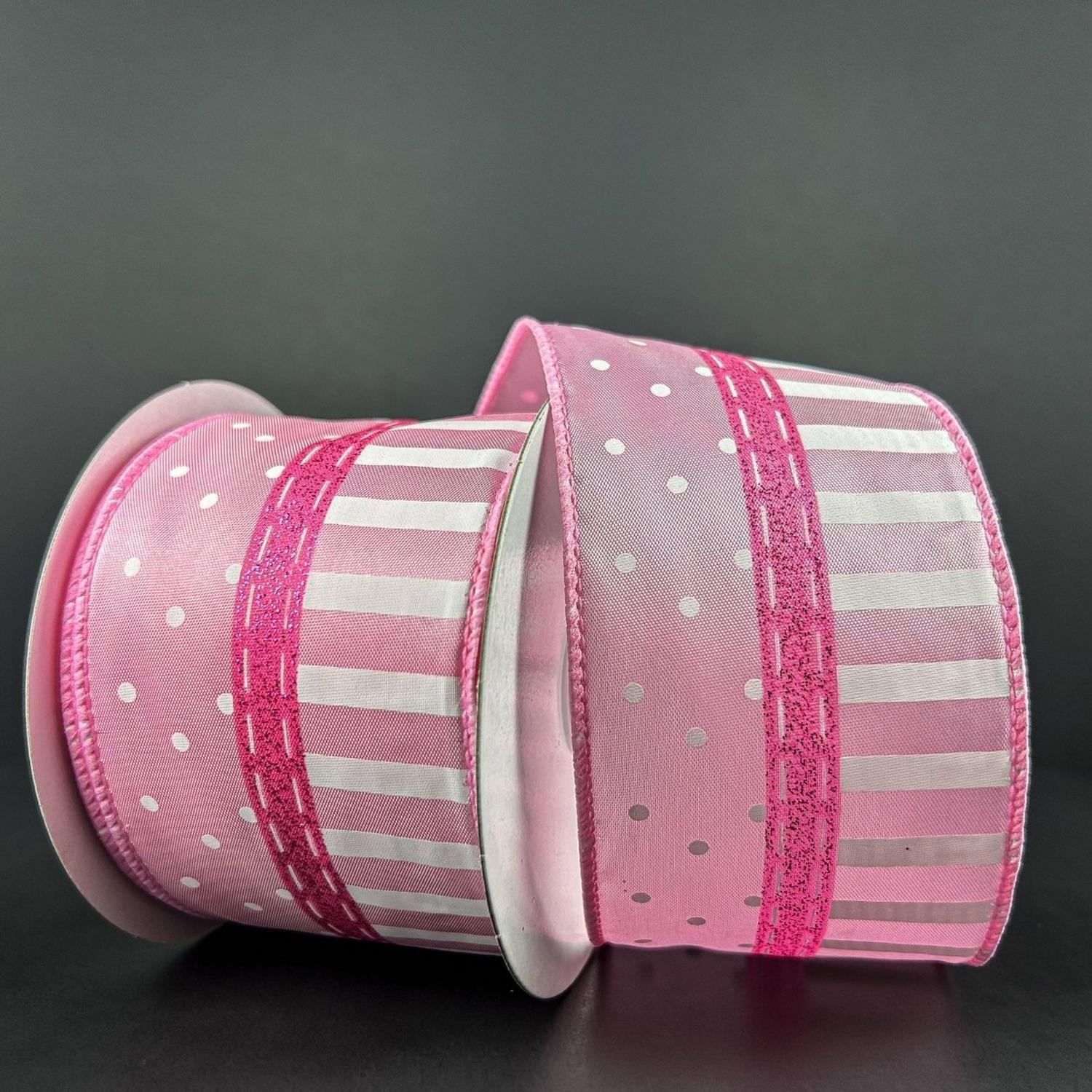 Shop For 2.5" Dots and Stripes Whimsy Ribbon: Pink & White (10 Yards)