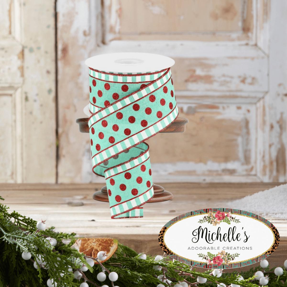 Shop For 2.5" Dots & Stripes Glitter Ribbon: Mint Green (10 Yards)