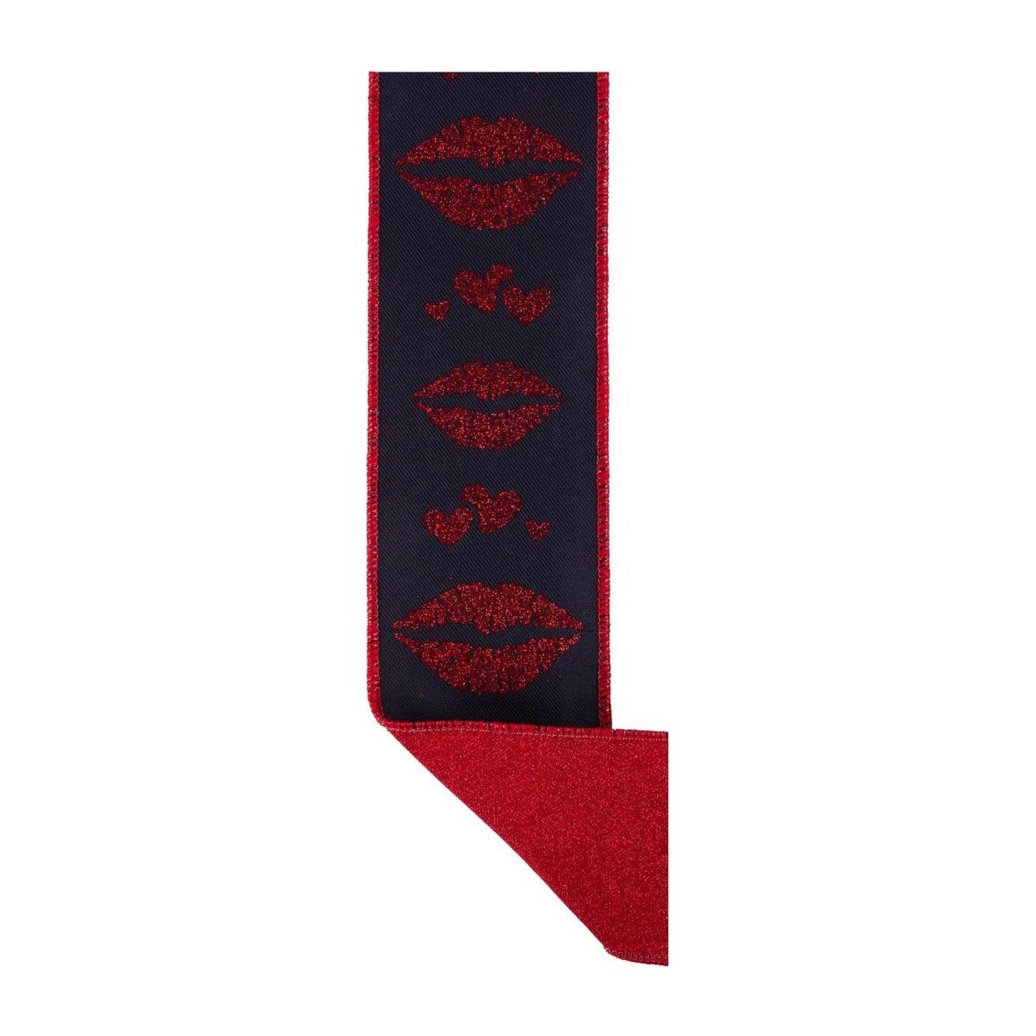 2.5" Double Layer Bold Lips Ribbon: Black/Red (10 Yards)