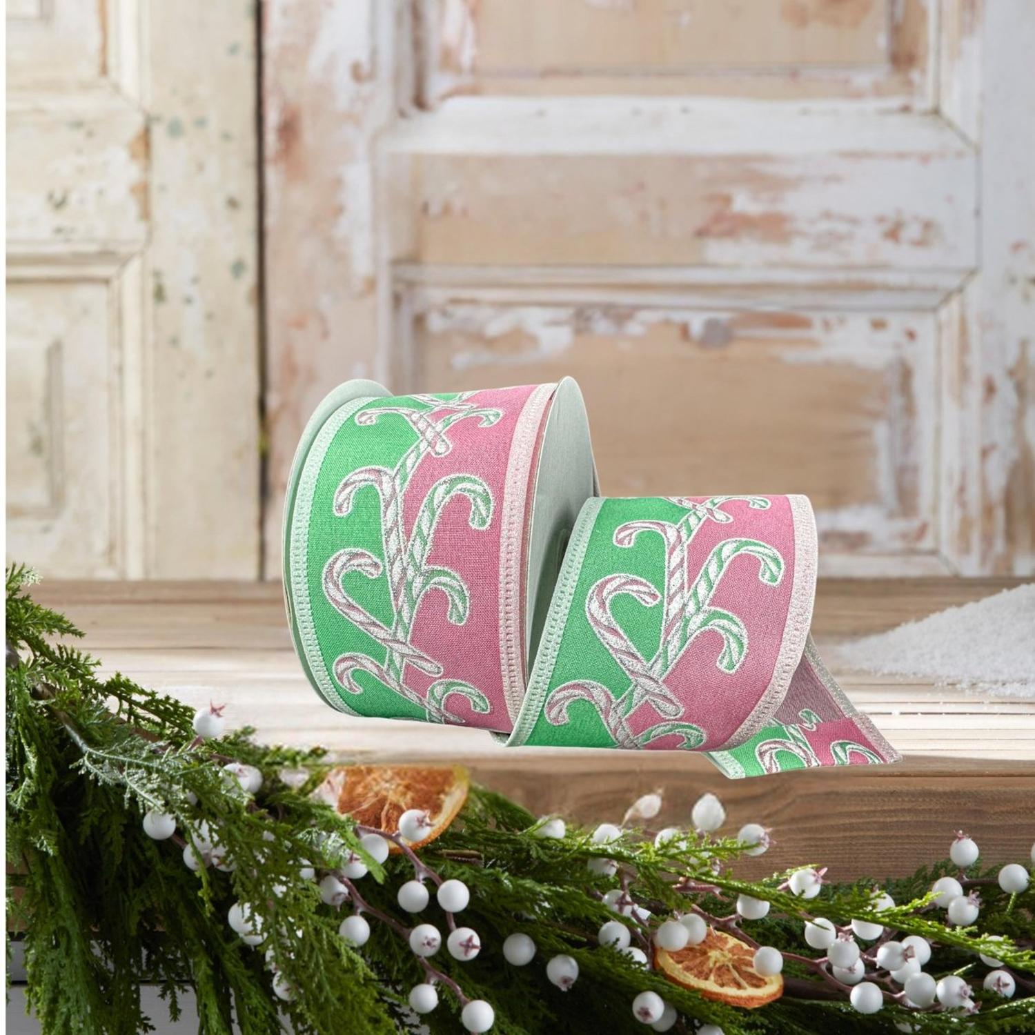 2.5" Dual Glitter Candy Ribbon: Pink/Mint (10 Yards)