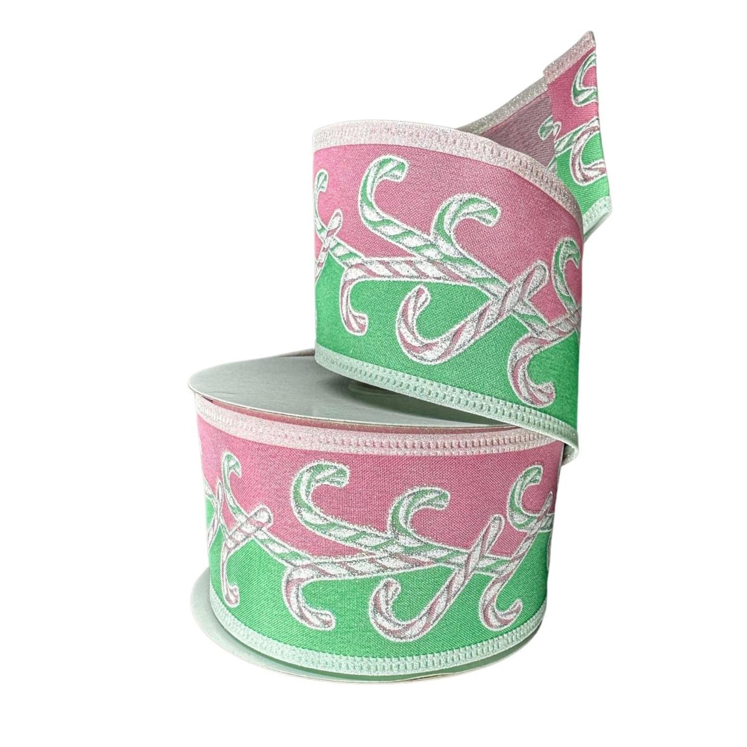 2.5" Dual Glitter Candy Ribbon: Pink/Mint (10 Yards)