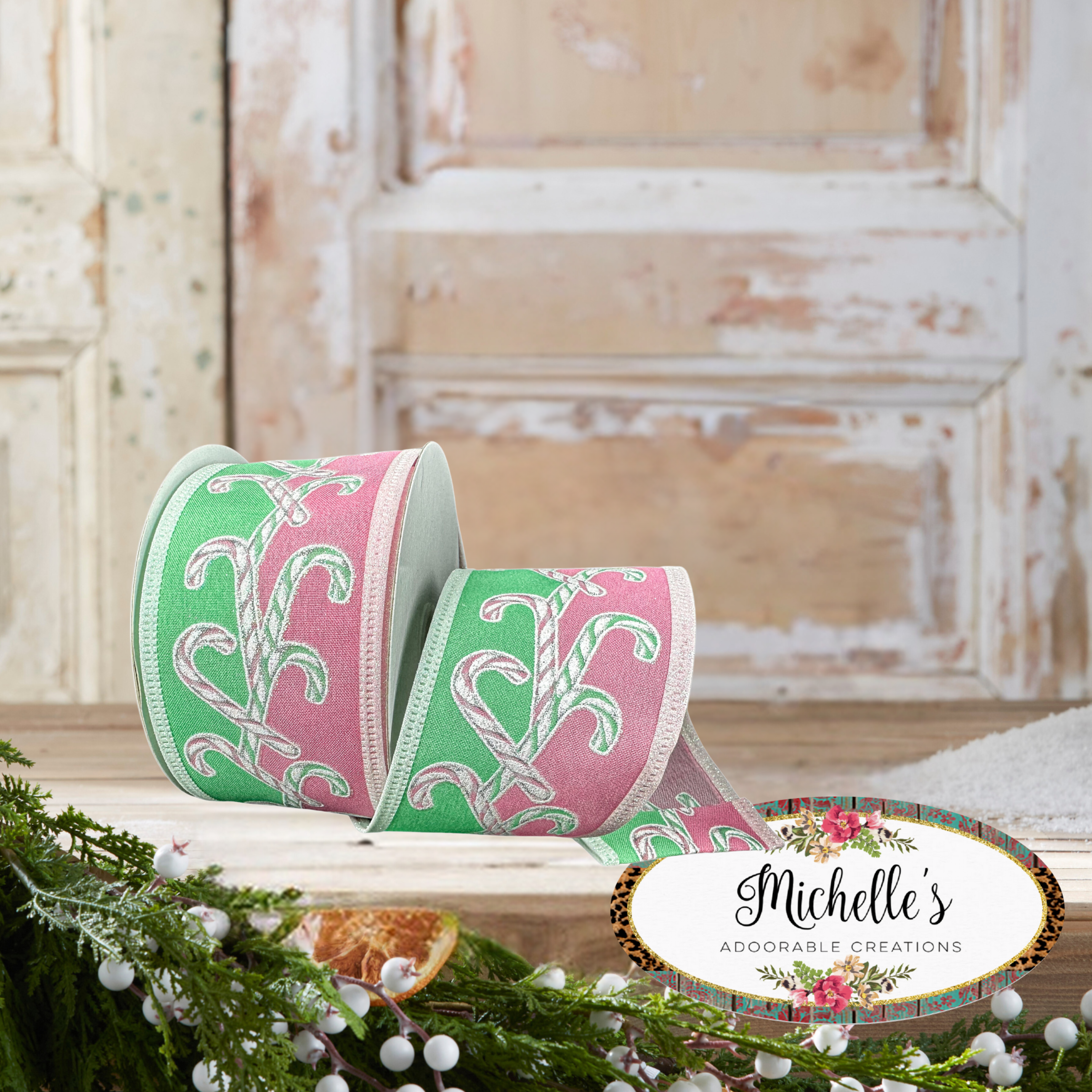Shop For 2.5" Dual Glitter Candy Ribbon: Pink/Mint (10 Yards)