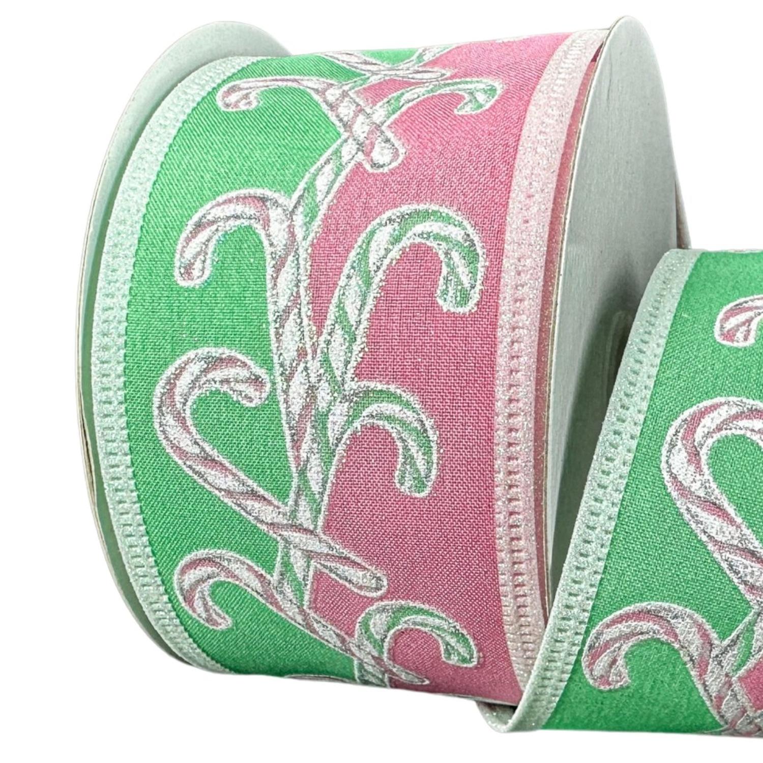 2.5" Dual Glitter Candy Ribbon: Pink/Mint (10 Yards)