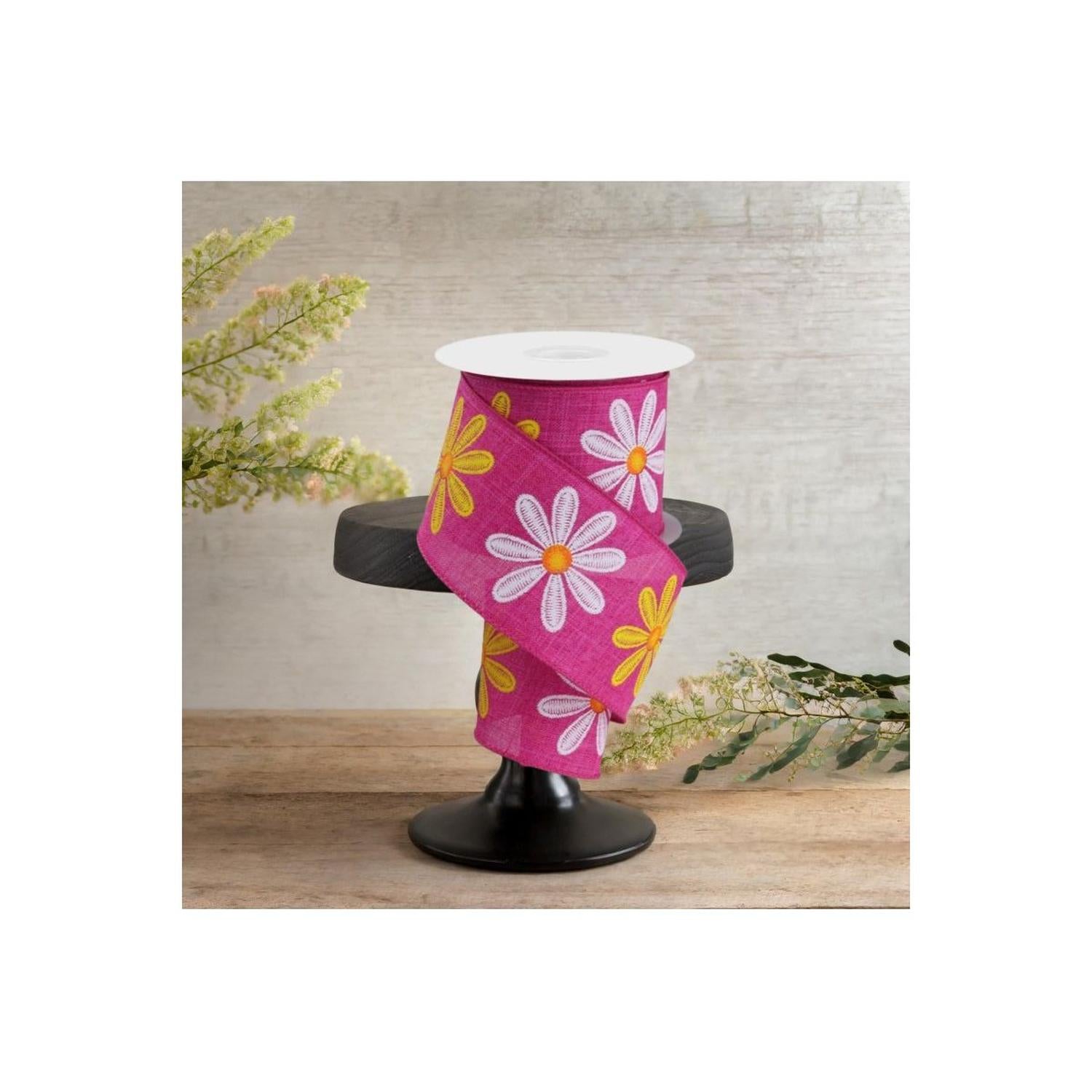Shop For 2.5" Embroidered Daisy Ribbon: Fuchsia (10 Yards)