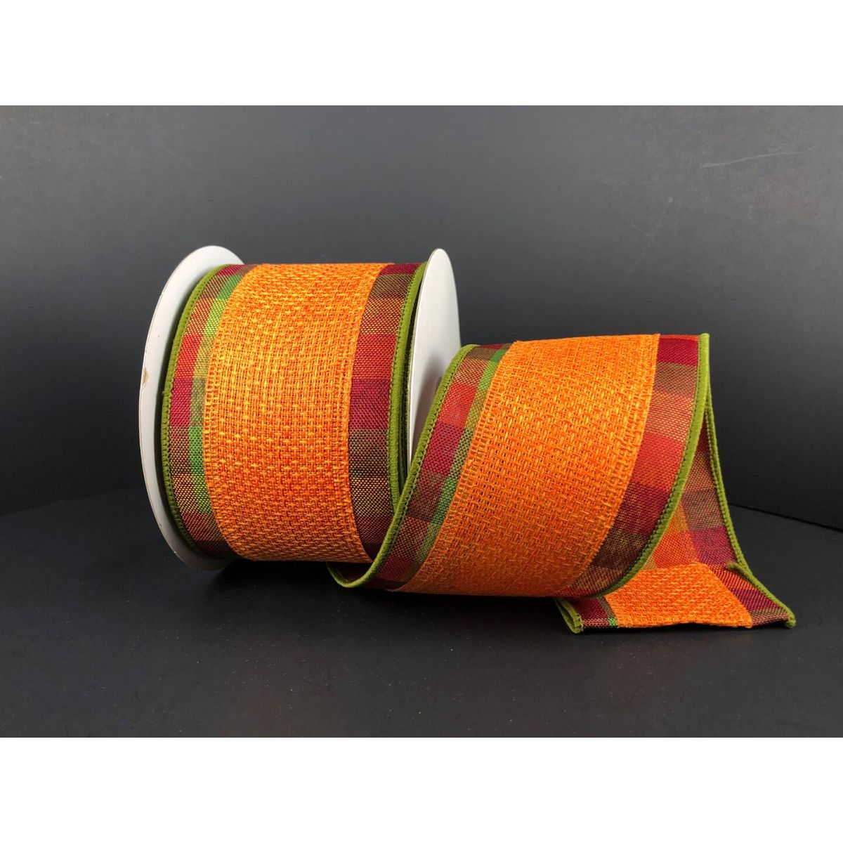 Shop For 2.5" Fall Plaid Two Sided Ribbon: Orange (10 Yards) at Michelle's aDOORable Creations