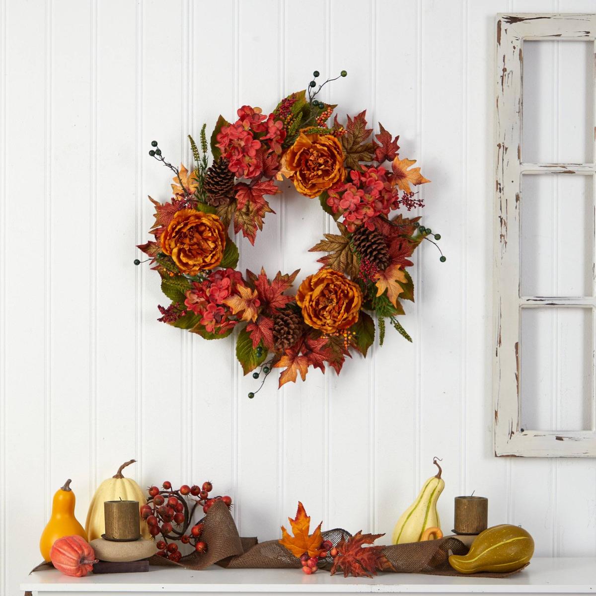 Shop For 25” Fall Ranunculus, Hydrangea and Berries Autumn Artificial Wreath