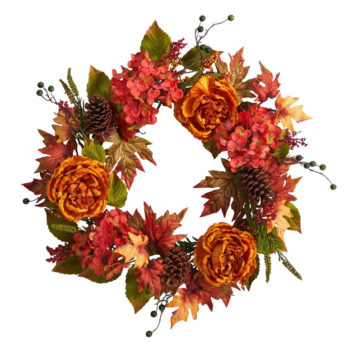 Shop For 25” Fall Ranunculus, Hydrangea and Berries Autumn Artificial Wreath