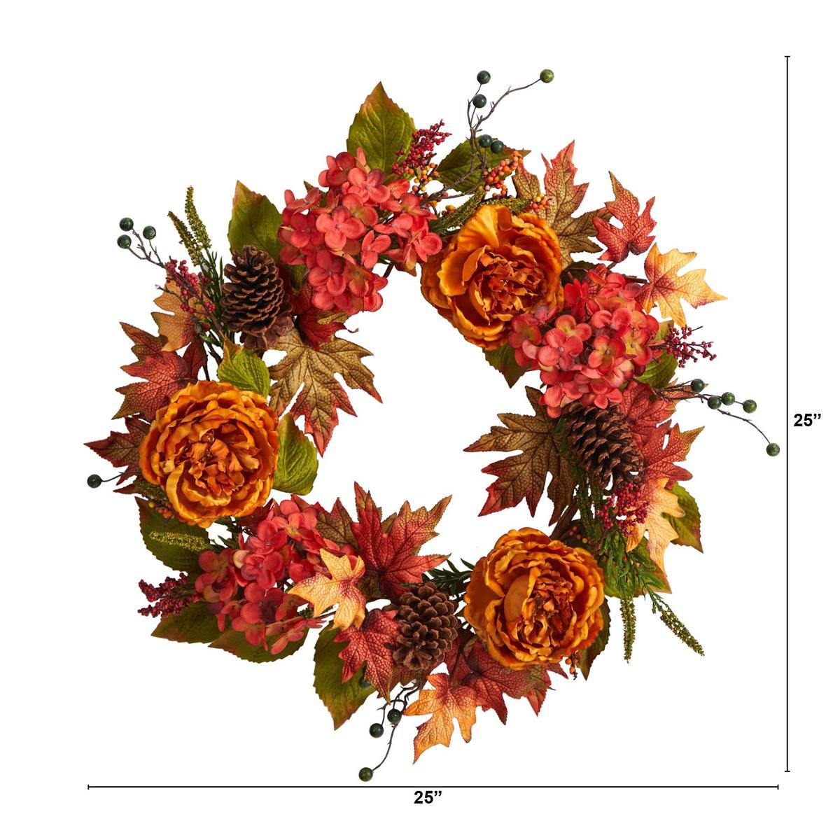 Shop For 25” Fall Ranunculus, Hydrangea and Berries Autumn Artificial Wreath