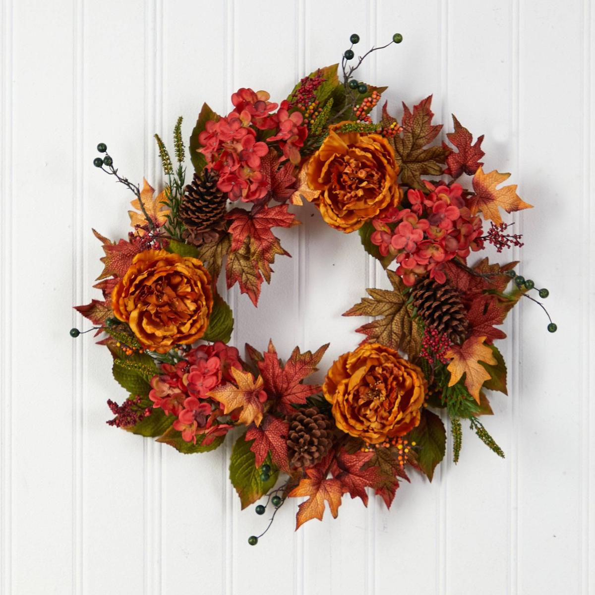 Shop For 25” Fall Ranunculus, Hydrangea and Berries Autumn Artificial Wreath