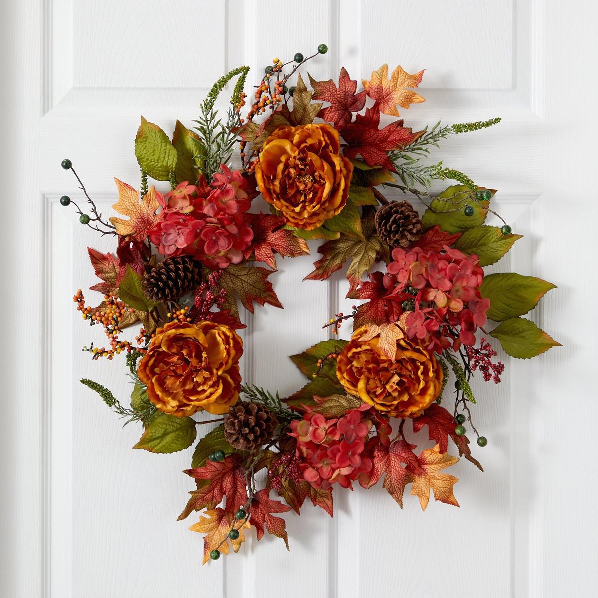 Shop For 25” Fall Ranunculus, Hydrangea and Berries Autumn Artificial Wreath