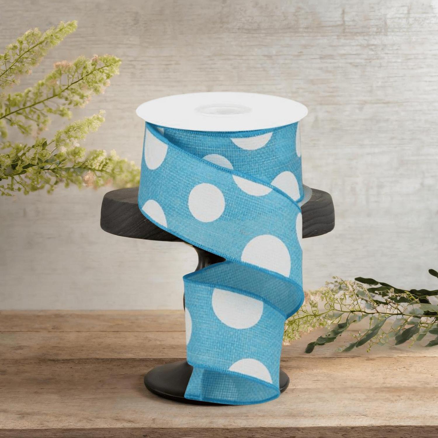 Shop For 2.5" Faux Burlap Giant Polka Dot Ribbon: Light Blue & White (10 Yards)