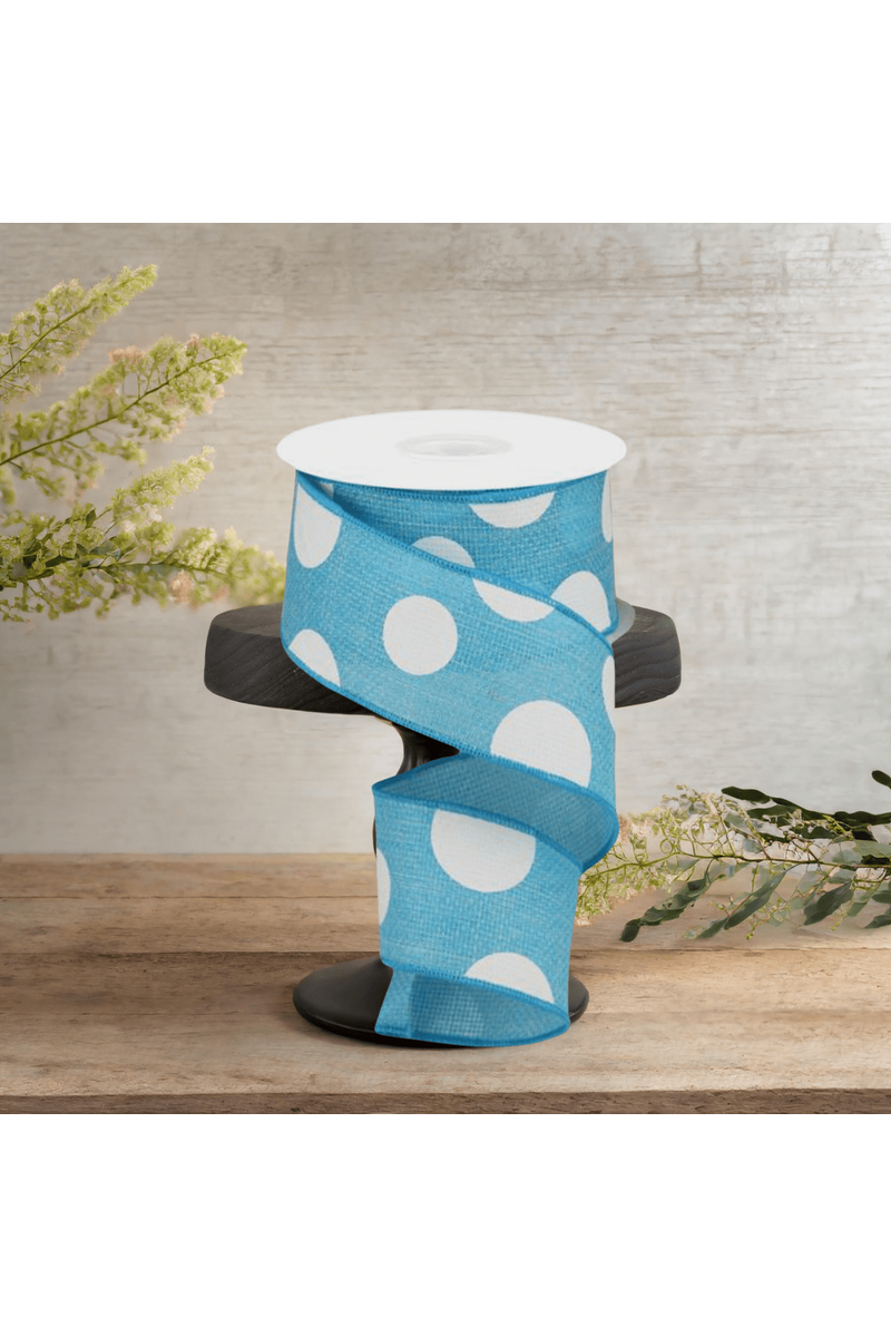 Shop For 2.5" Faux Burlap Giant Polka Dot Ribbon: Light Blue & White (10 Yards)