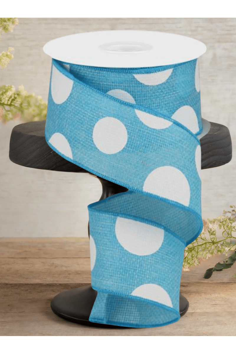 Shop For 2.5" Faux Burlap Giant Polka Dot Ribbon: Light Blue & White (10 Yards)