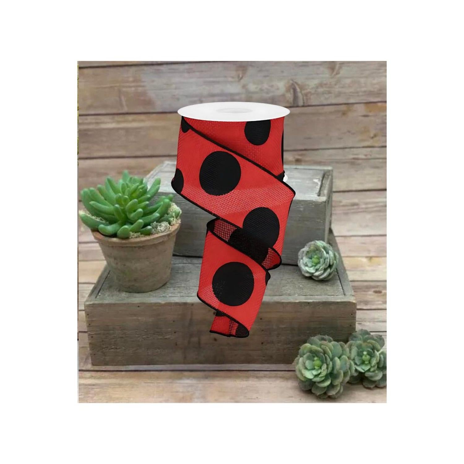 Shop For 2.5" Faux Burlap Giant Polka Dot Ribbon: Red & Black (10 Yards)