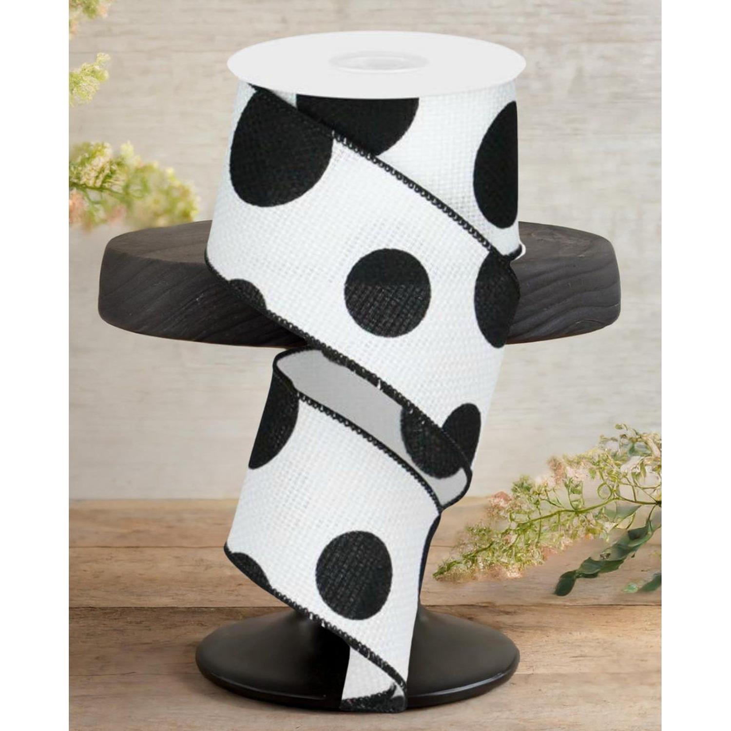Shop For 2.5" Faux Burlap Giant Polka Dot Ribbon: White & Black (10 Yards)