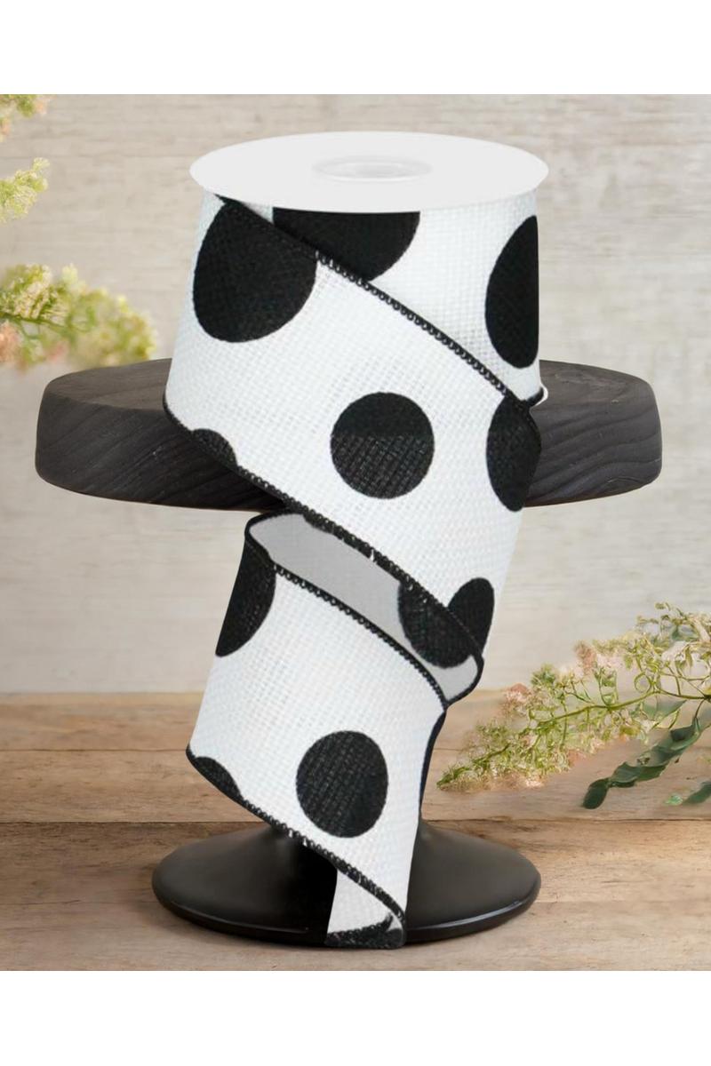 Shop For 2.5" Faux Burlap Giant Polka Dot Ribbon: White & Black (10 Yards)