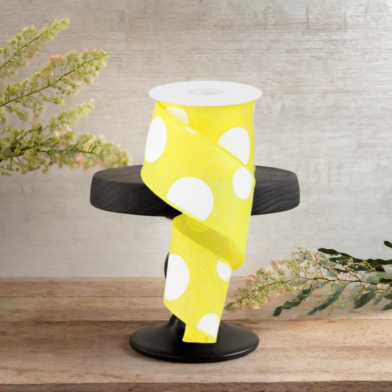 Shop For 2.5" Faux Burlap Giant Polka Dot Ribbon: Yellow & White (10 Yards)