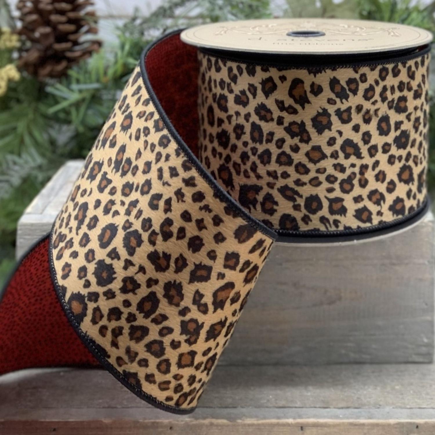 2.5" Faux Fur Leopard Ribbon: Black/Brown (10 Yards)