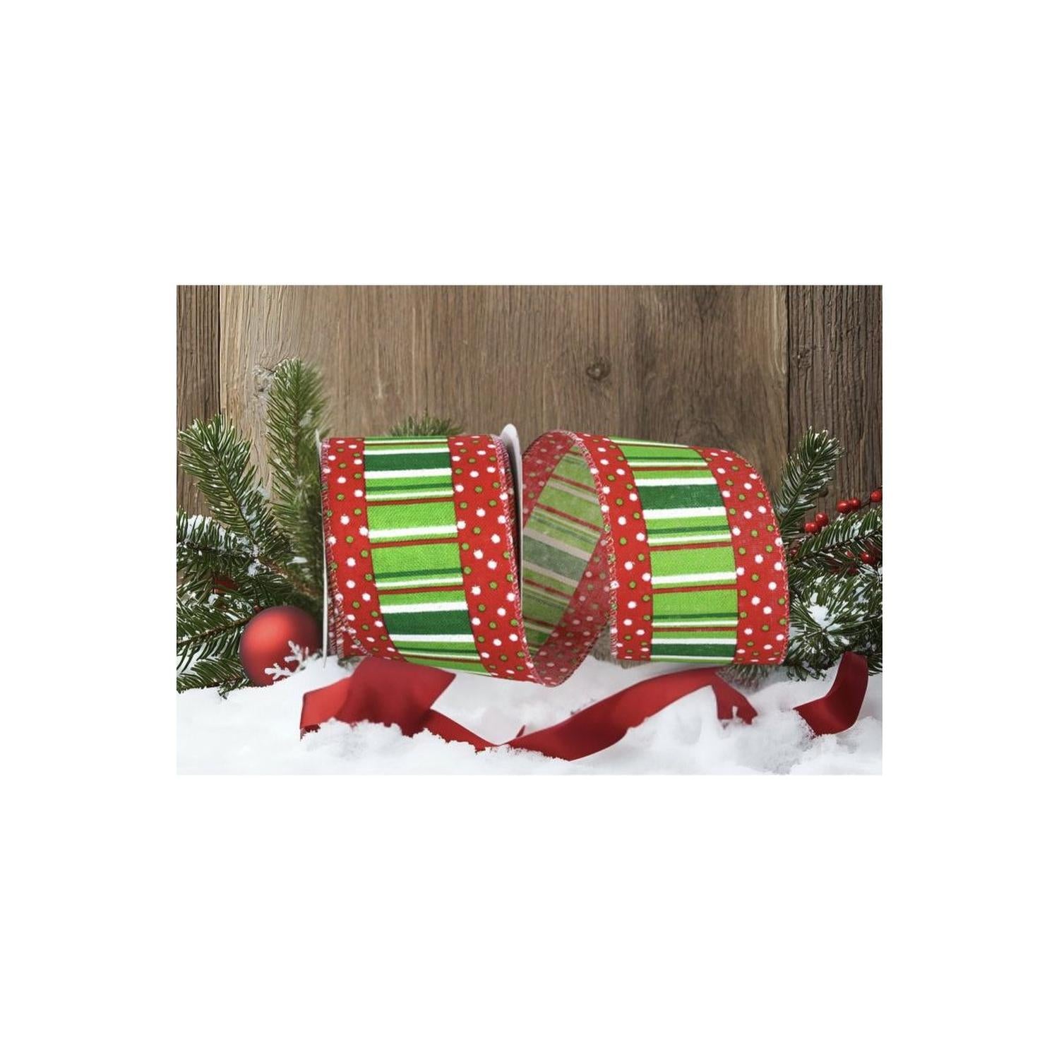 2.5" Festive Dots Ribbon: Red/Green (10 Yards)