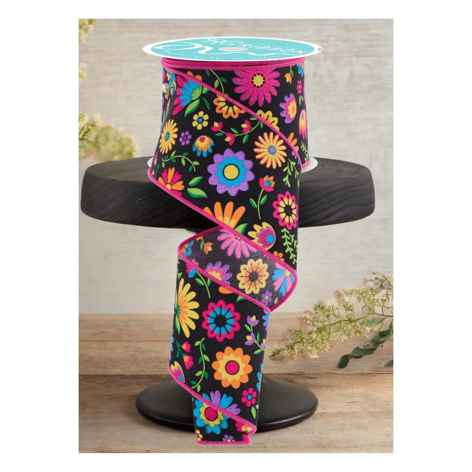 2.5" Fiesta Florals Ribbon: Black (10 Yards)