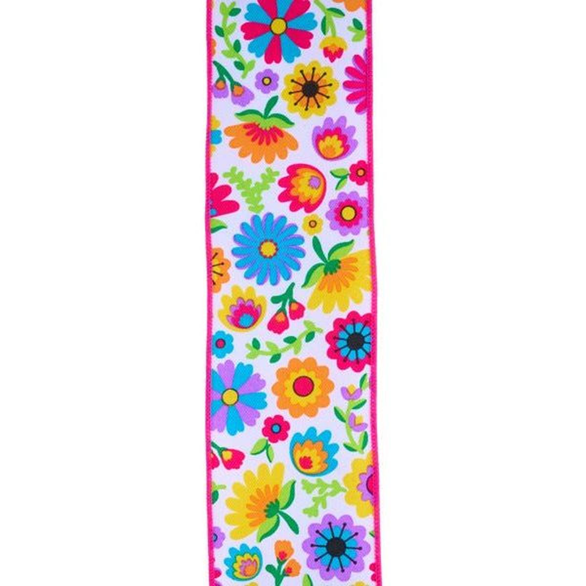 Shop For 2.5" Fiesta Florals Ribbon: White (10 Yards)