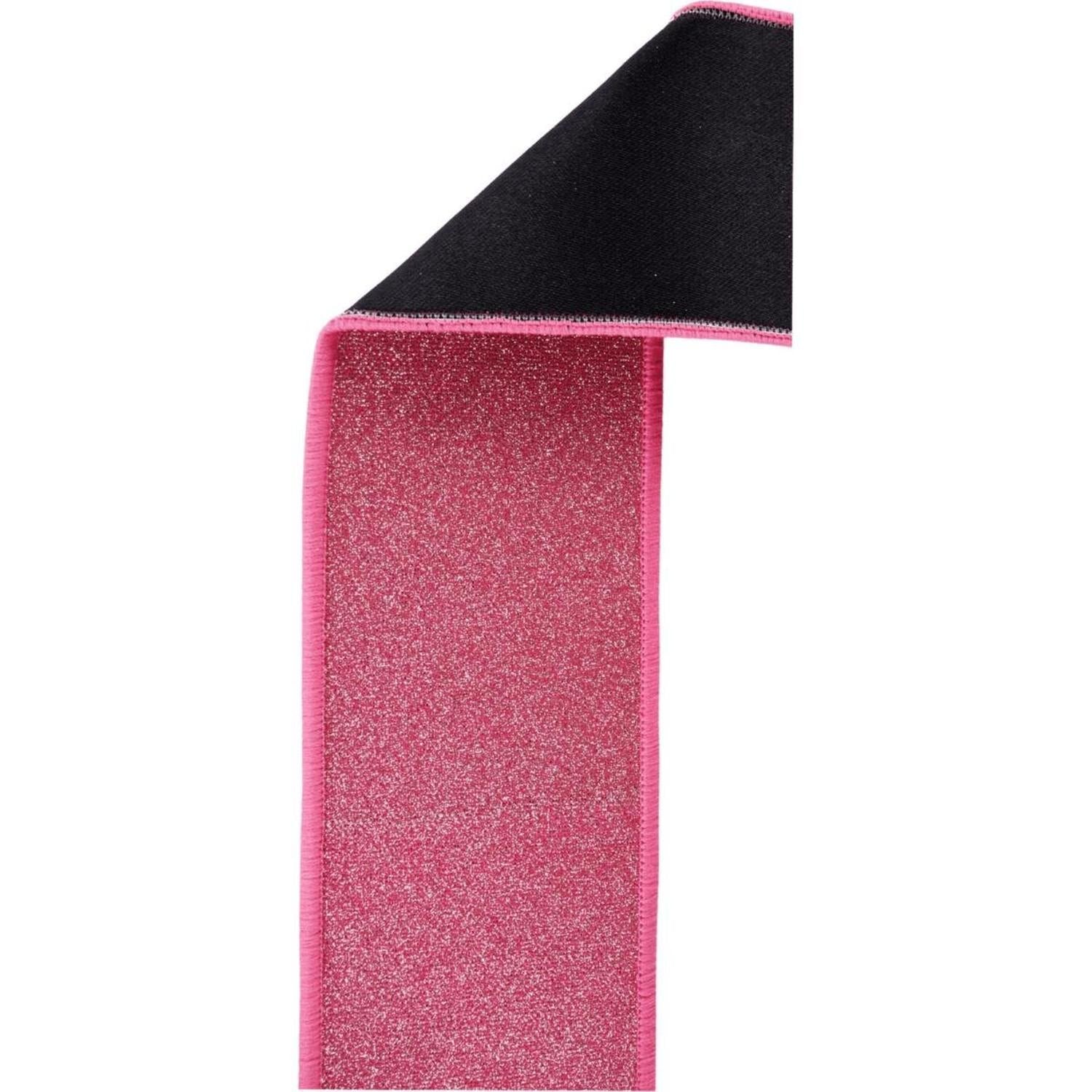 2.5" Fine Glitter Fused Back Ribbon: Fuchsia/Black (10 Yards)