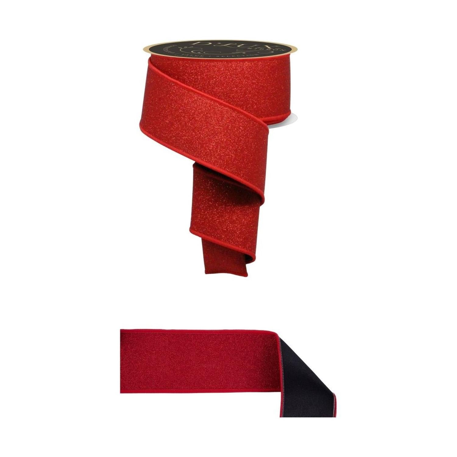 2.5" Fine Glitter Fused Back Ribbon: Red/Black (10 Yards)