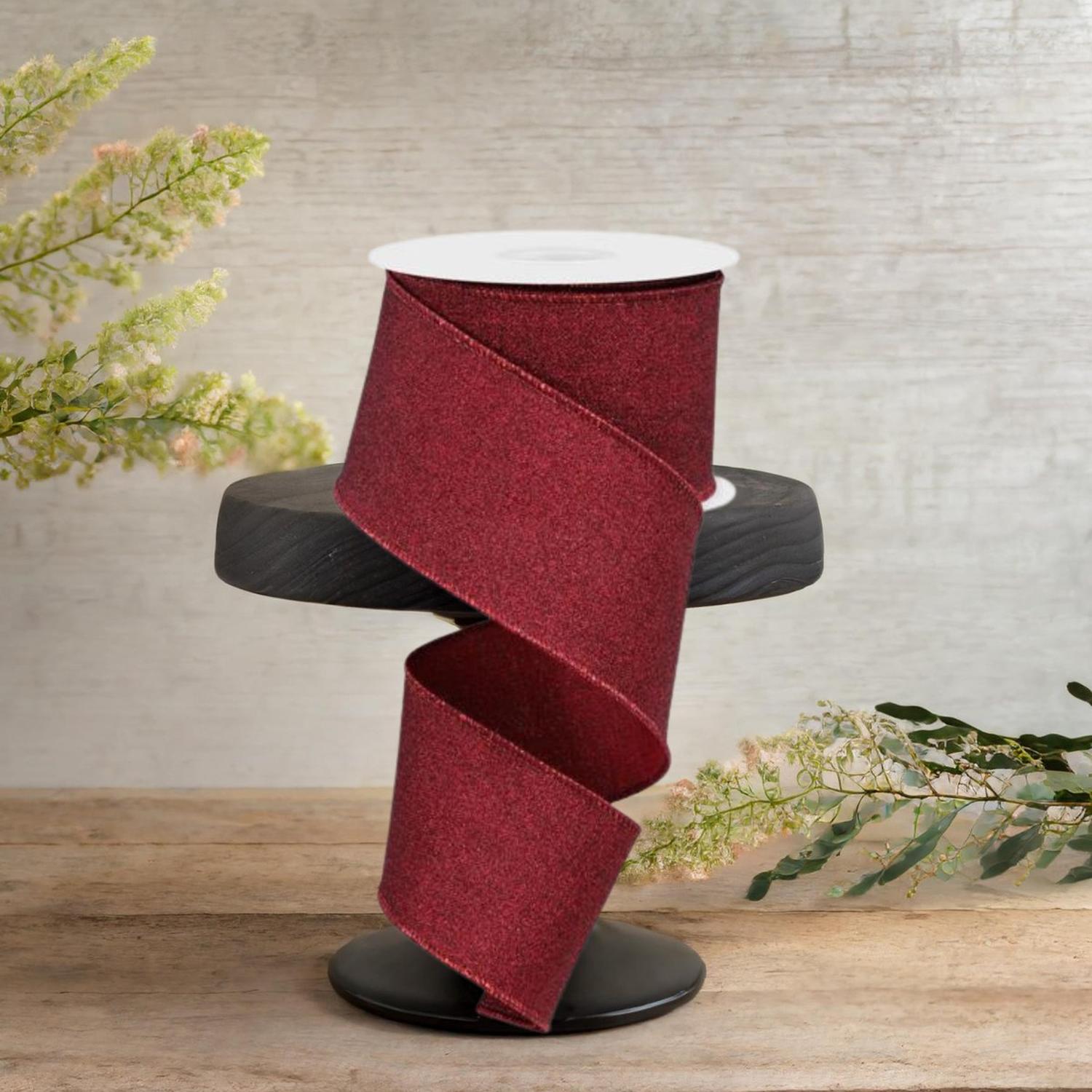 2.5" Fine Glitter On Royal Ribbon: Burgundy (10 Yards)