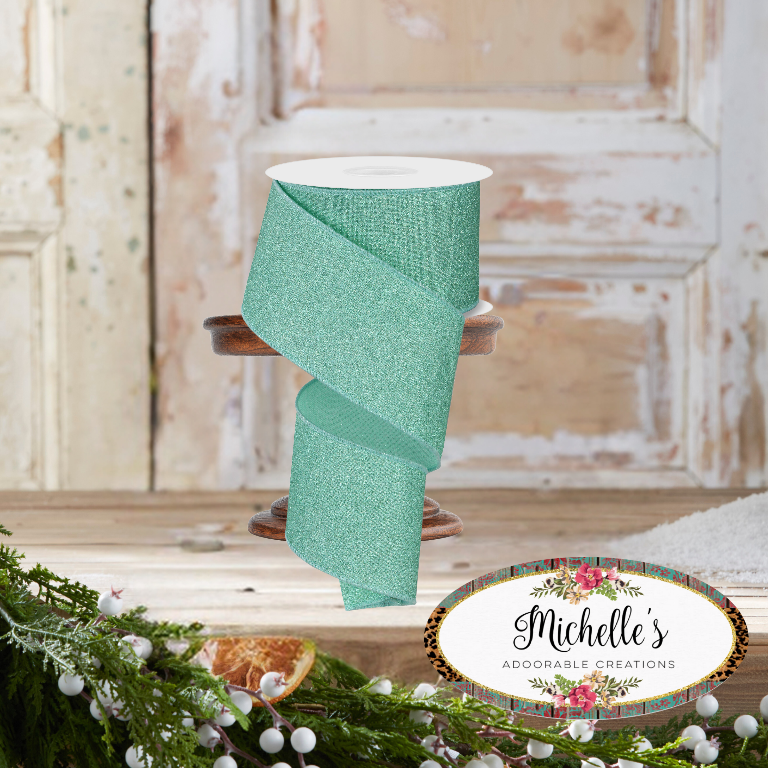 Shop For 2.5" Fine Glitter on Royal Ribbon: Mint Green (10 Yards)