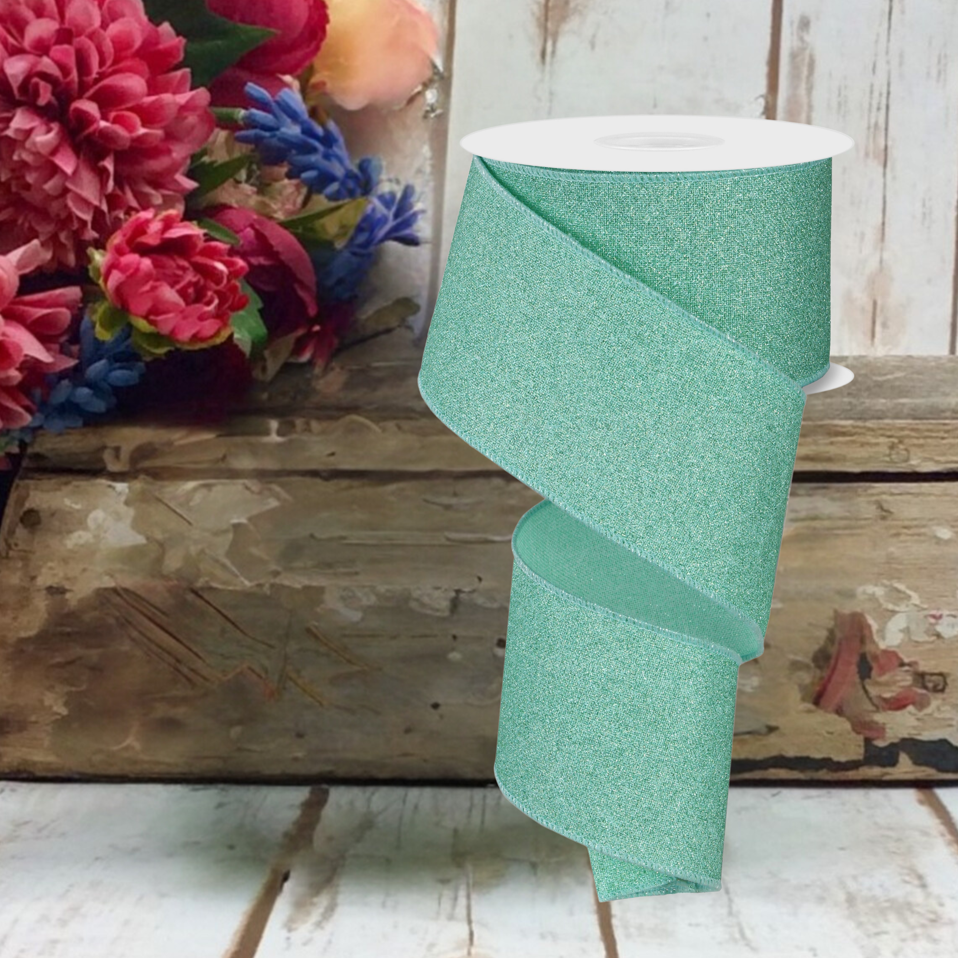 Shop For 2.5" Fine Glitter on Royal Ribbon: Mint Green (10 Yards)