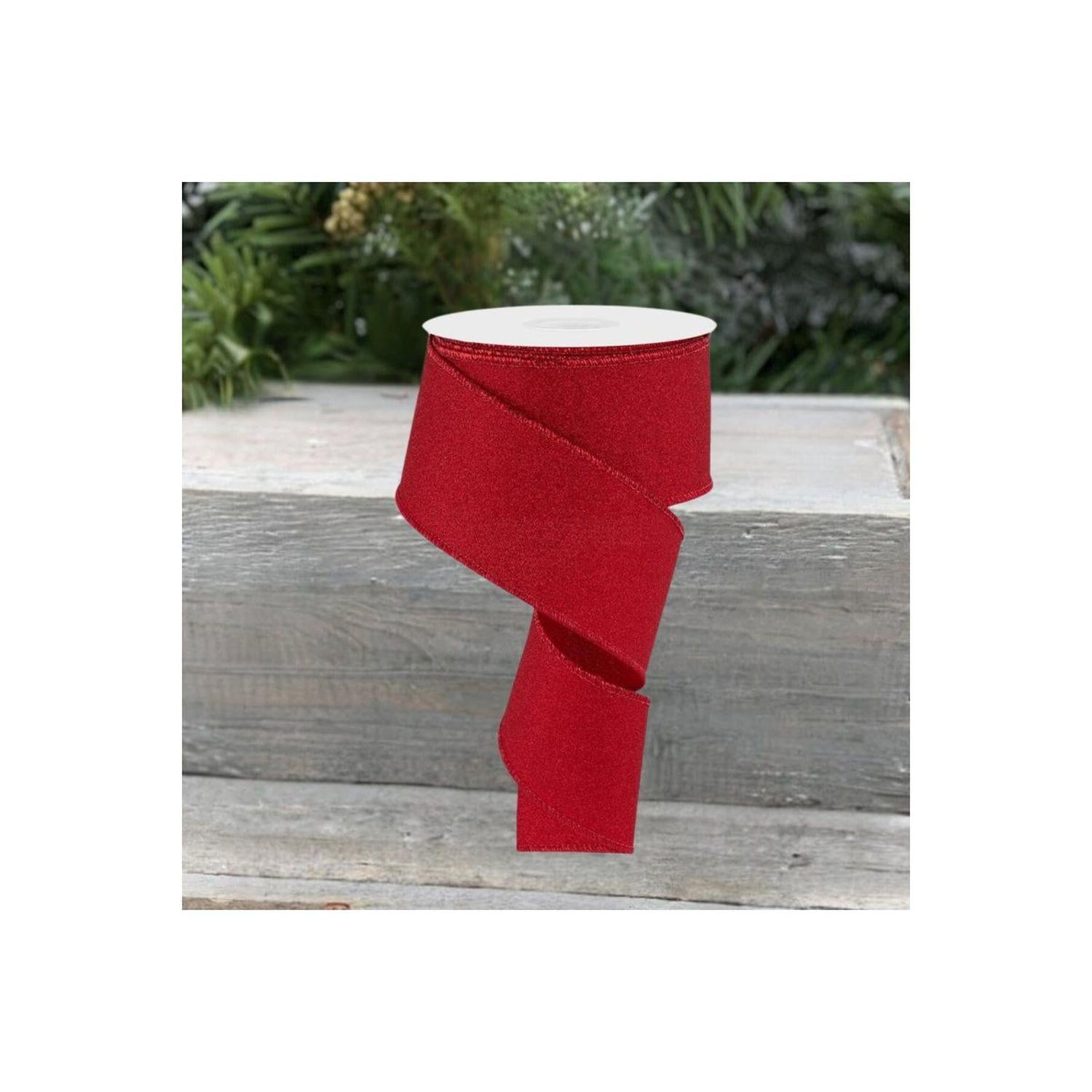 2.5" Fine Glitter On Royal Ribbon: Red (10 Yards)