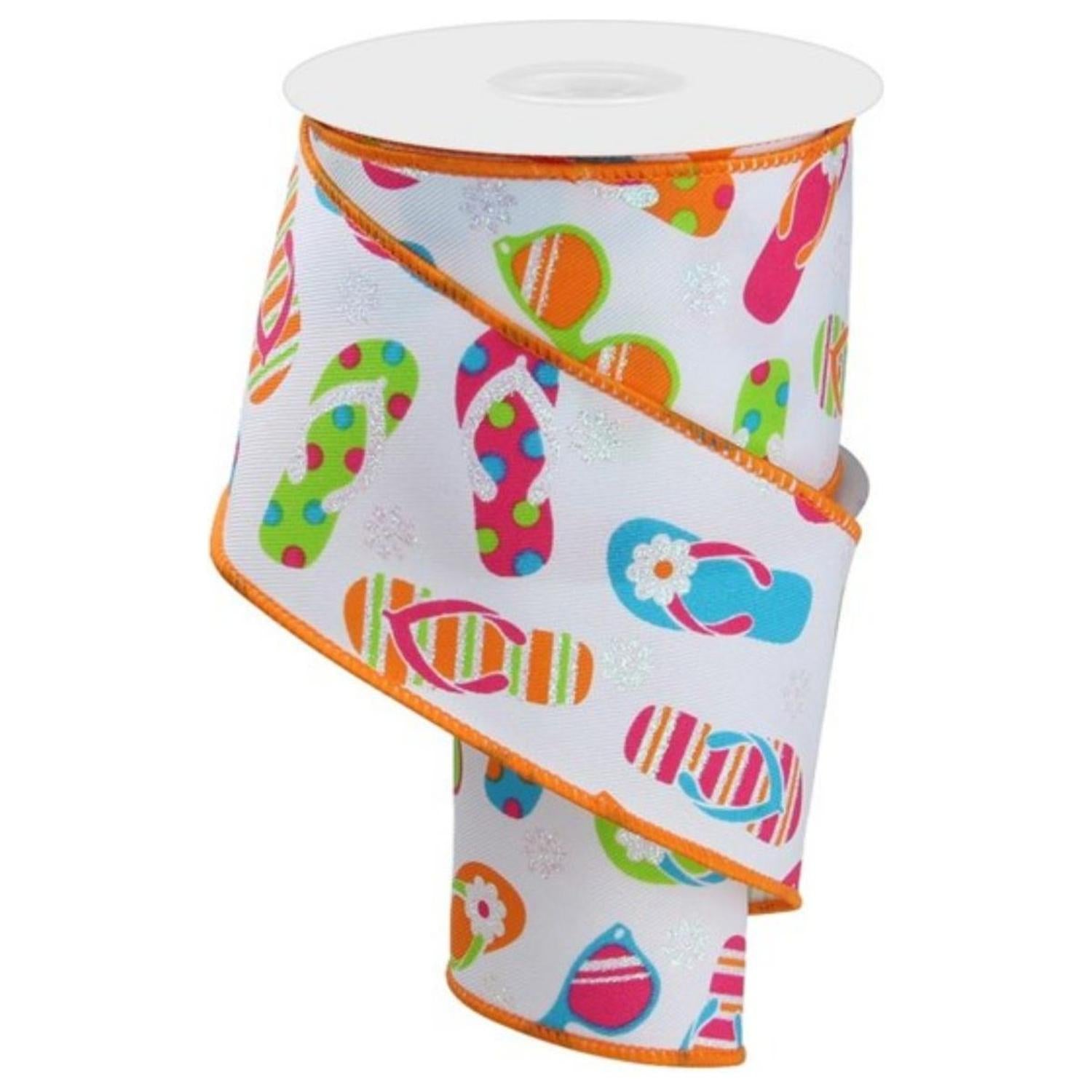 2.5" Flip Flop and Sunglasses Ribbon: White (10 Yard)
