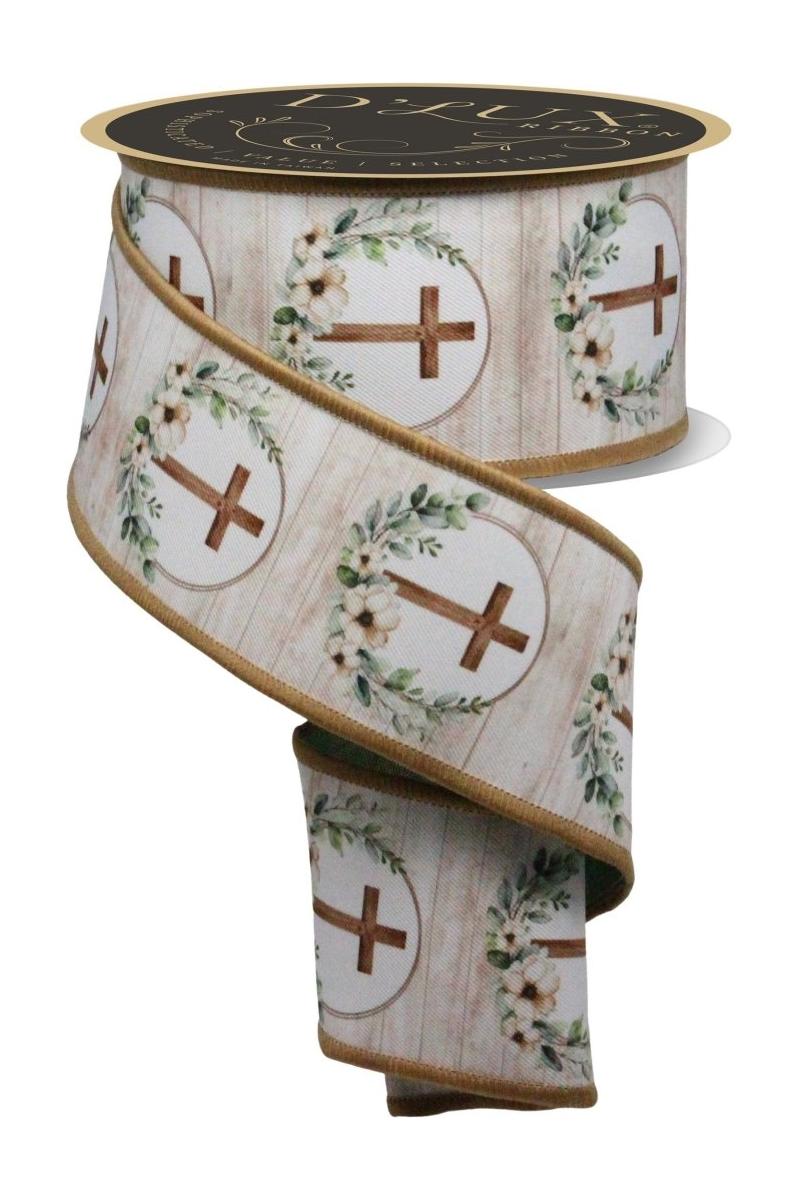 Shop For 2.5" Floral Cross Ribbon: Brown (10 Yards)