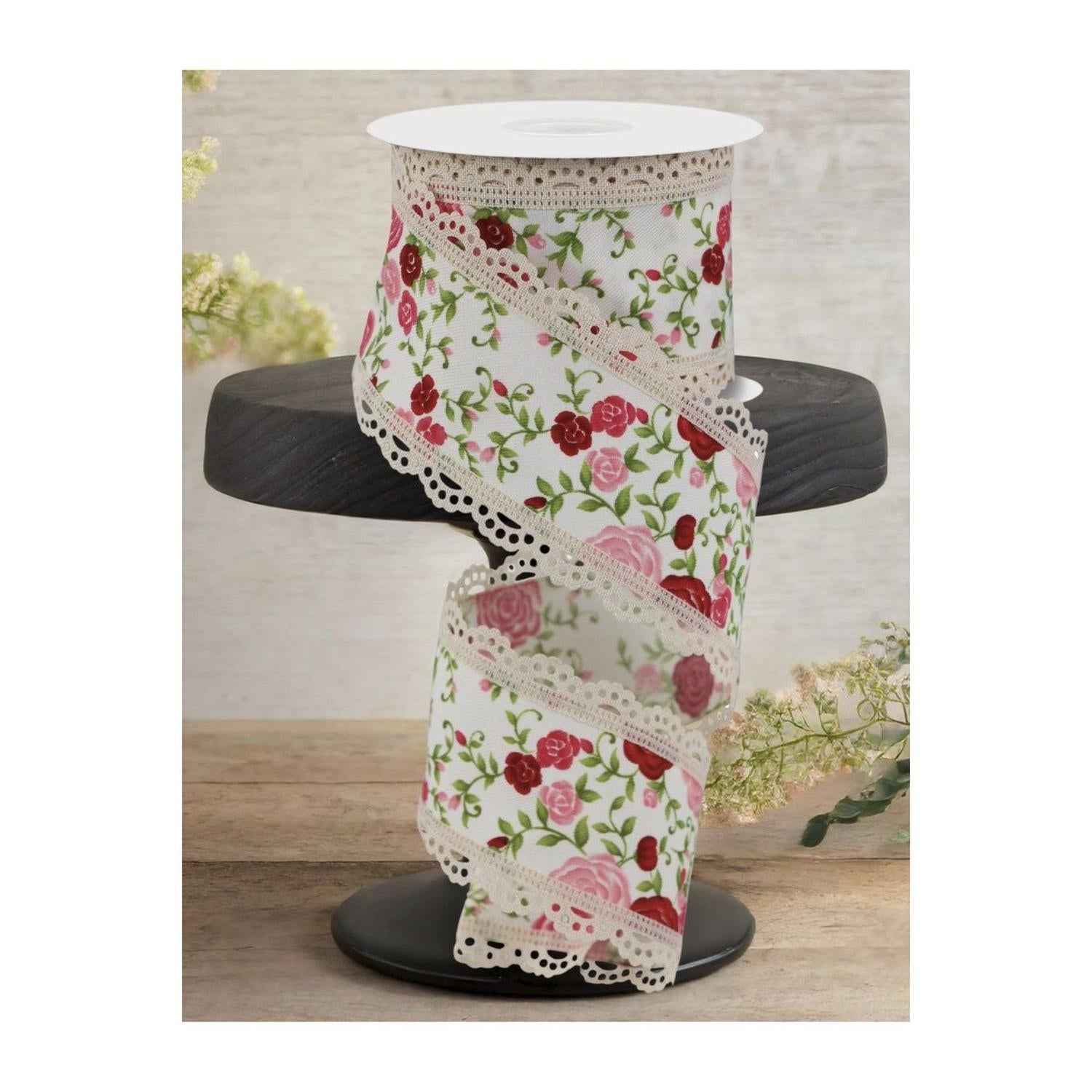 2.5" Floral Lace Ribbon: Ivory (10 Yards)