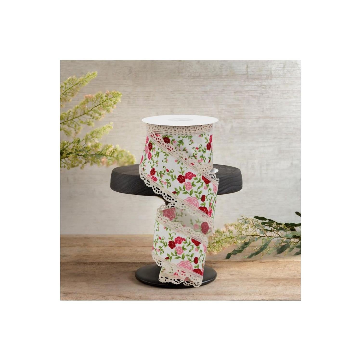 2.5" Floral Lace Ribbon: Ivory (10 Yards)