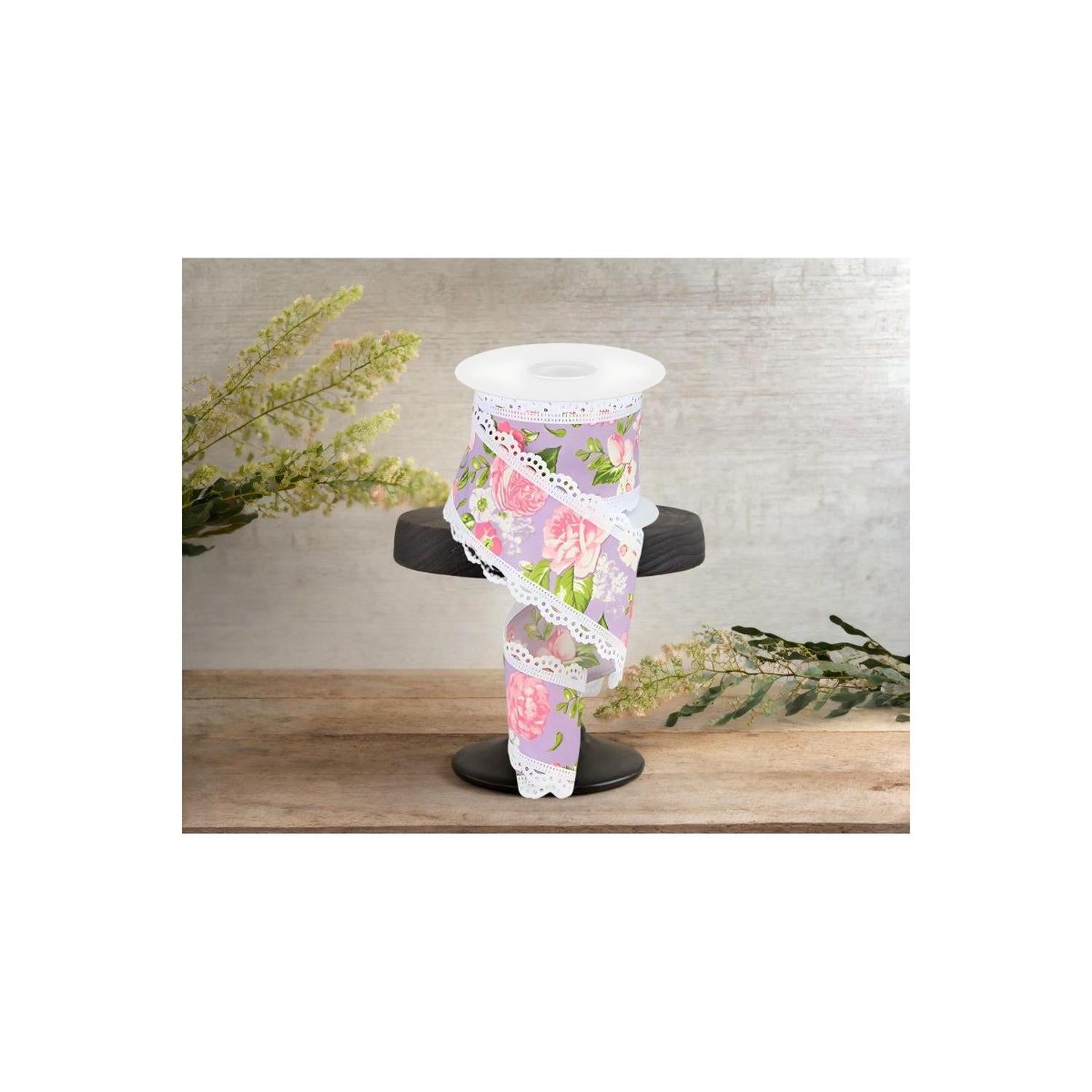 2.5" Floral Lace Ribbon: Lavender (10 Yards)