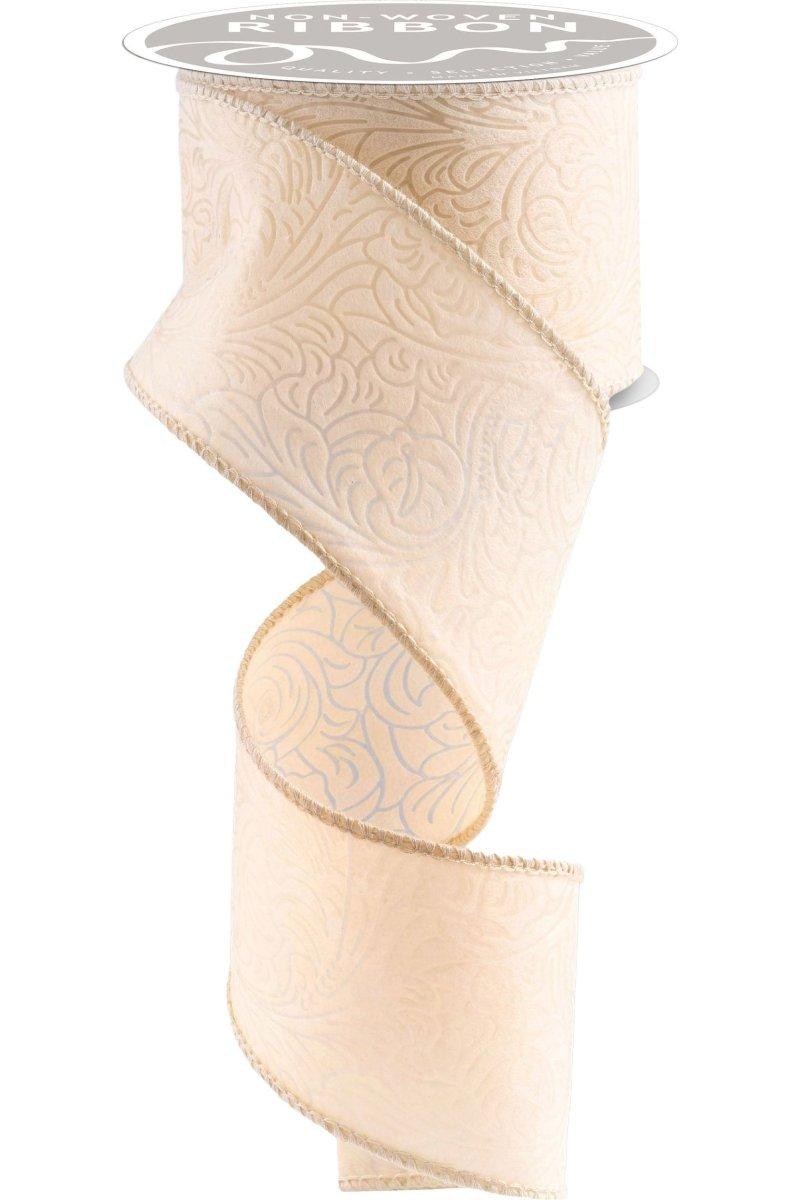 Shop For 2.5" Flower Embossed Ribbon: Blush Cream (10 Yards)