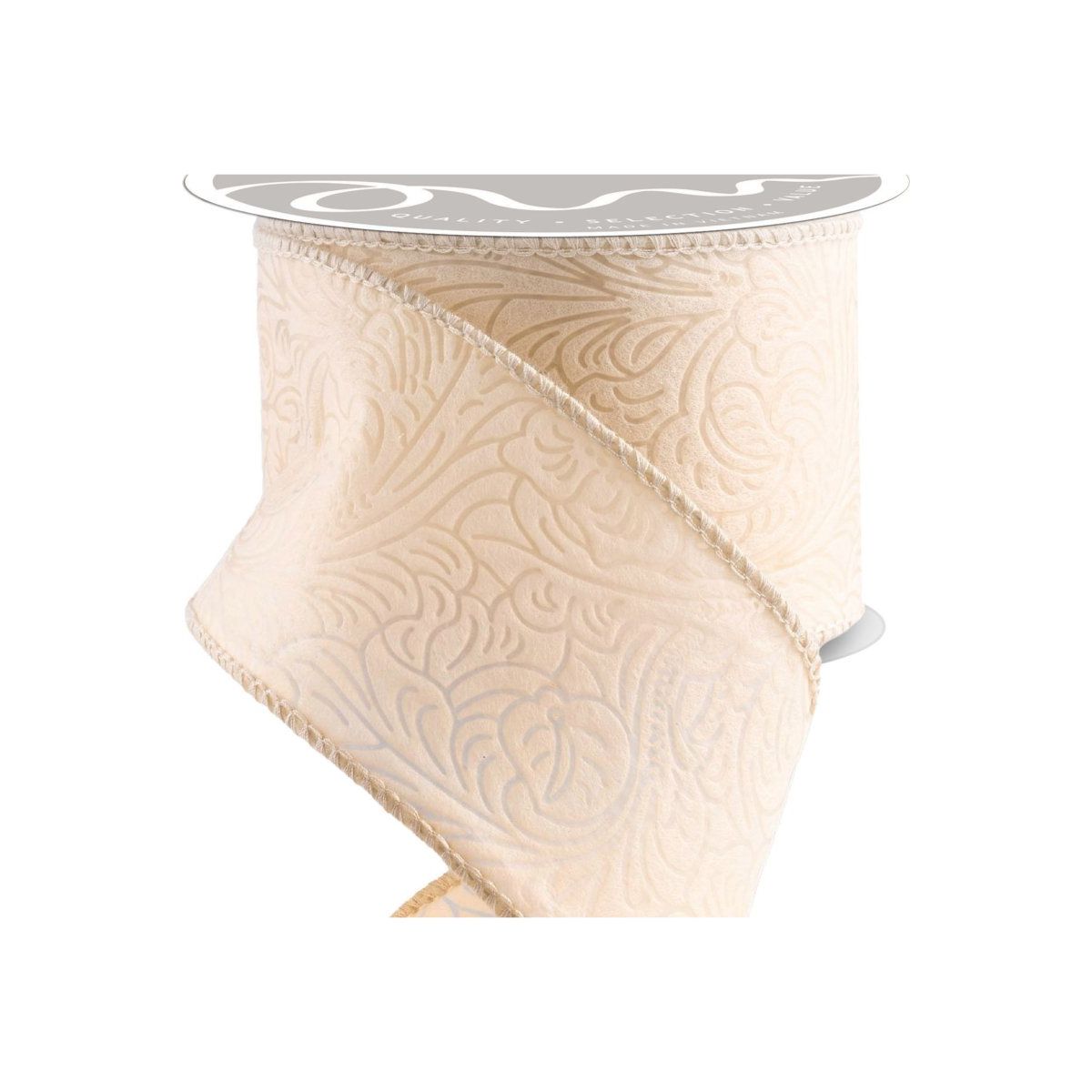 Shop For 2.5" Flower Embossed Ribbon: Blush Cream (10 Yards)
